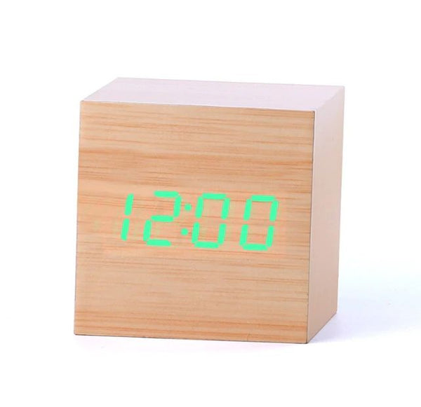 Digital Desk Clock - Cubix - Bamboo Wood Design - Modern Timepiece