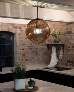 Pendant Ceiling Light - Virello - Amber Glass Globe - Modern Vintage Style