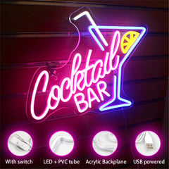 Cocktail Bar LED Neon Sign – Vyntra Lights USB Wall Art for Pub, Party & Man Cave Décor