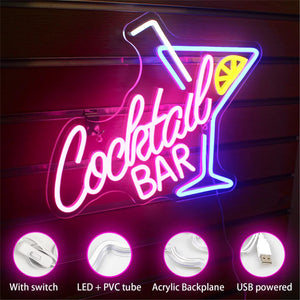 Cocktail Bar LED Neon Sign – Vyntra Lights USB Wall Art for Pub, Party & Man Cave Décor