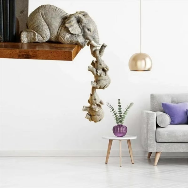 Elephant Family Figurine Set – DecoNest 3PCS Resin Miniature Animal Home Decoration