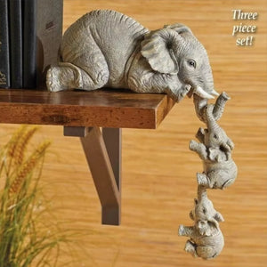 Elephant Family Figurine Set – DecoNest 3PCS Resin Miniature Animal Home Decoration