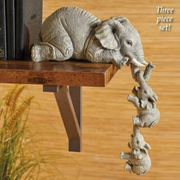 Elephant Family Figurine Set – DecoNest 3PCS Resin Miniature Animal Home Decoration
