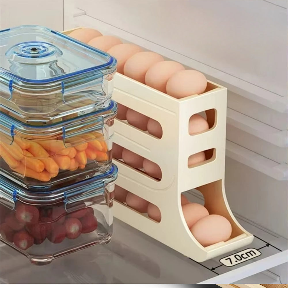 Rolling Egg Storage Box – Kitchenora 4-Tier Automatic Refrigerator Dispenser