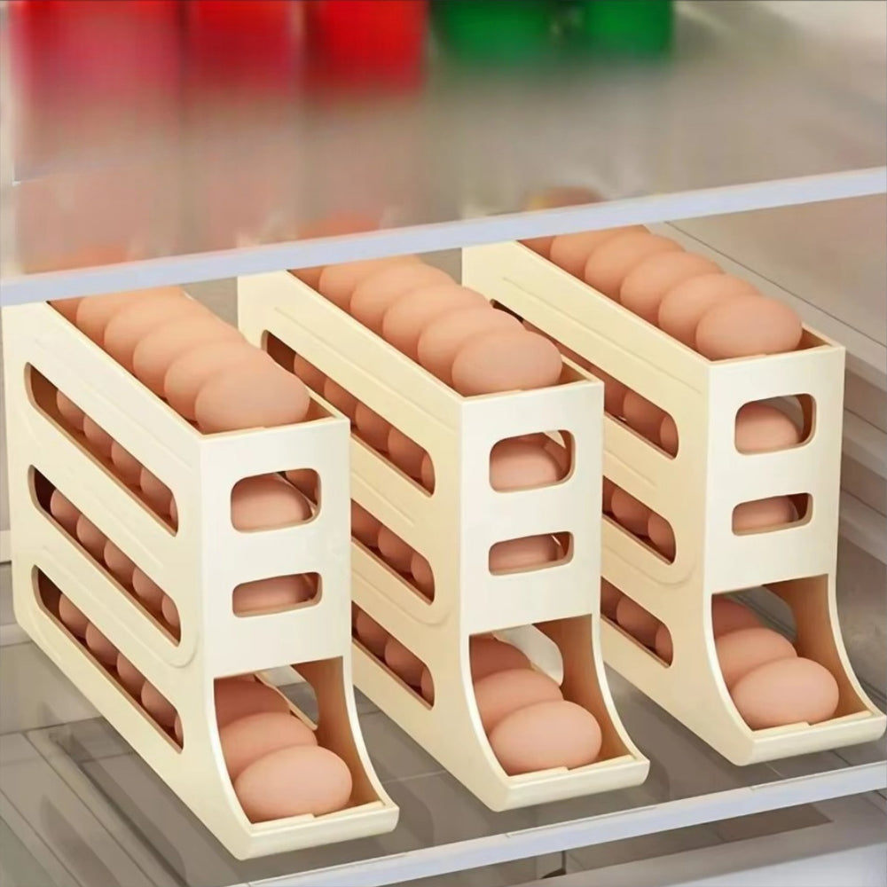 Rolling Egg Storage Box – Kitchenora 4-Tier Automatic Refrigerator Dispenser