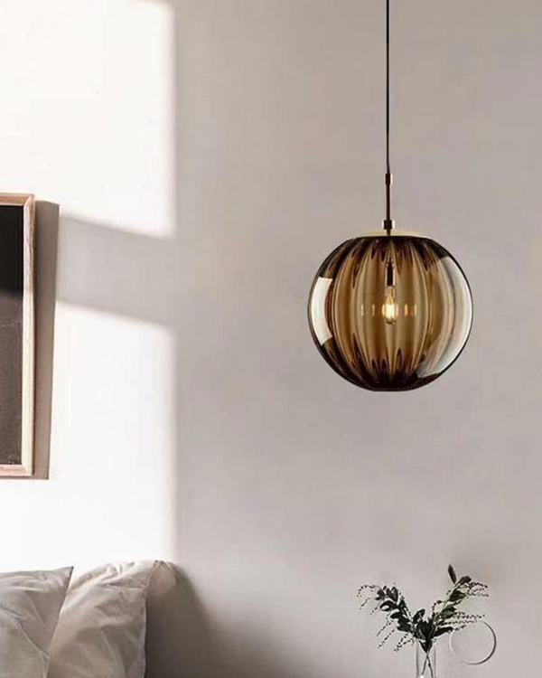Pendant Ceiling Light - Virello - Amber Glass Globe - Modern Vintage Style
