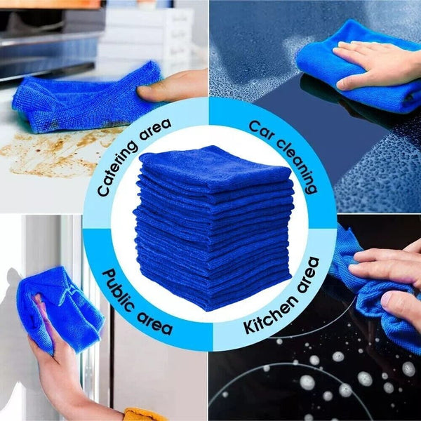 50 Pack Large Microfibre Car Cleaning Cloths — Auto Detailing Towels for Washing, Drying, Waxing & Polishing | Lint-Free Streak-Free Multi-Surface Cloths | 30x30cm Blue