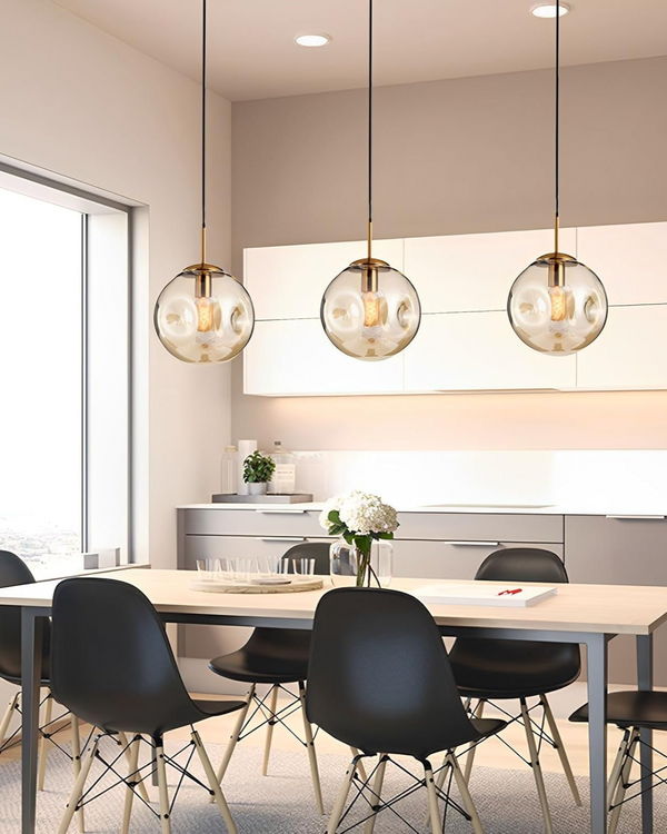 Pendant Ceiling Light - Virello - Amber Glass Globe - Modern Vintage Style