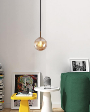 Pendant Ceiling Light - Virello - Amber Glass Globe - Modern Vintage Style