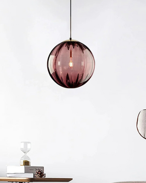 Pendant Ceiling Light - Virello - Amber Glass Globe - Modern Vintage Style