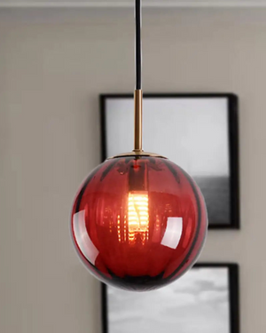 Pendant Ceiling Light - Virello - Amber Glass Globe - Modern Vintage Style