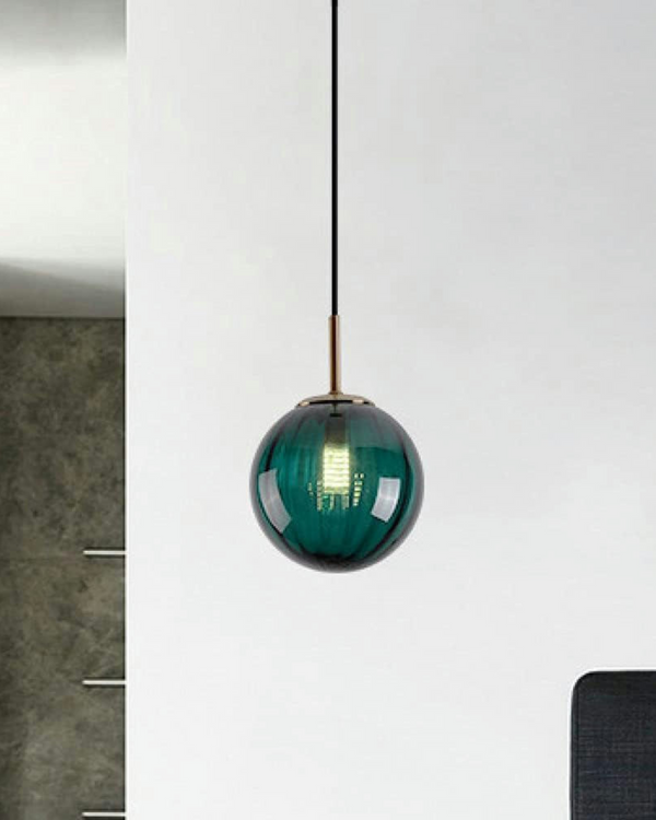 Pendant Ceiling Light - Virello - Amber Glass Globe - Modern Vintage Style