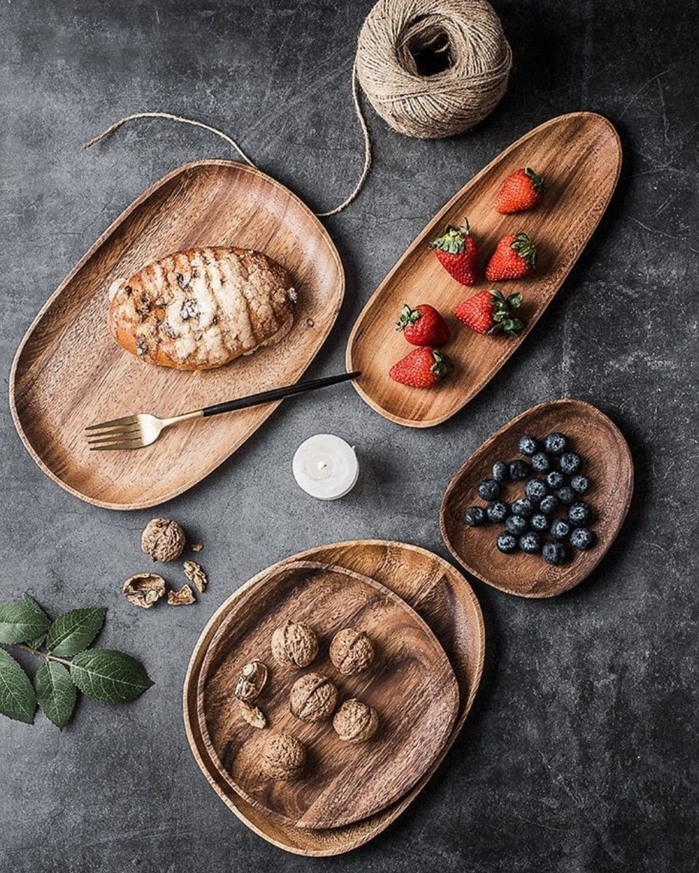 Wooden Serving Tray - Jardena - Rustic Platter Set - Natural Kitchen Decor