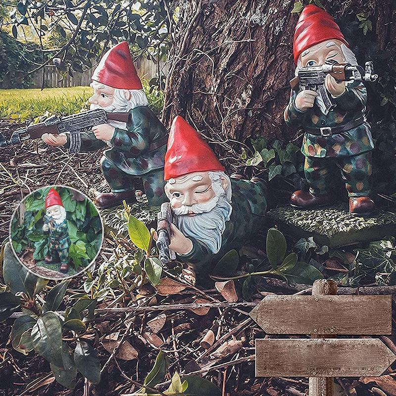 Military Garden Gnome - Jacko - Camouflage Statue - Outdoor Decor