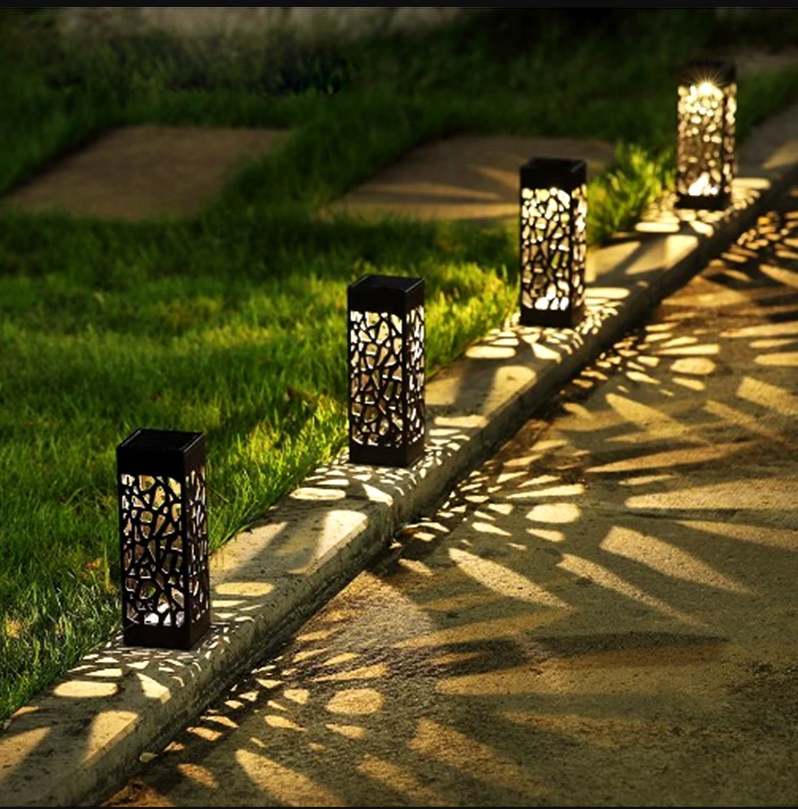 Solar Hollow-Carved Pathway Lantern Lights | Waterproof LED Garden Stake Lights for Lawns, Paths & Patios