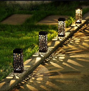 Solar Hollow-Carved Pathway Lantern Lights | Waterproof LED Garden Stake Lights for Lawns, Paths & Patios
