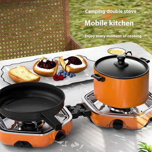 Portable Double Burner Camping Gas Stove | Folding Butane Cooktop 2.5kW Power | Outdoor Cooking Stove