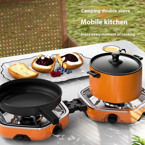 Portable Double Burner Camping Gas Stove | Folding Butane Cooktop 2.5kW Power | Outdoor Cooking Stove