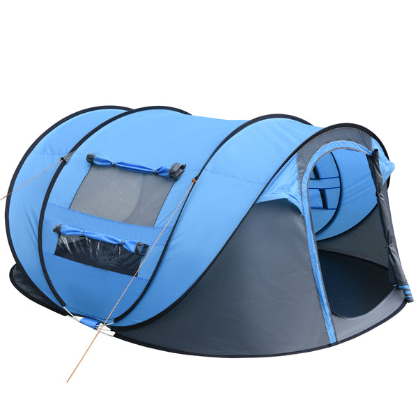 4-personers pop-up campingtält med markduk | Familjetält med omedelbar uppsättning och 4 fönster | Portabelt strand- och utomhustält med bärväska