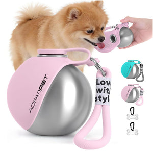 Portable Stainless Steel Dog Water Bottle & Built-In Bowl