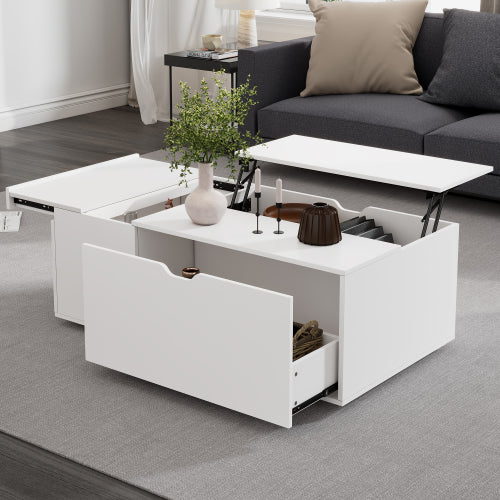 Lift Up Coffee Table With Drawer + Storage | Modern White Living Room Table