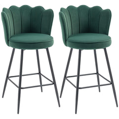 Bar Stools Set of 2 | Velvet-Feel Lotus Back | Grey