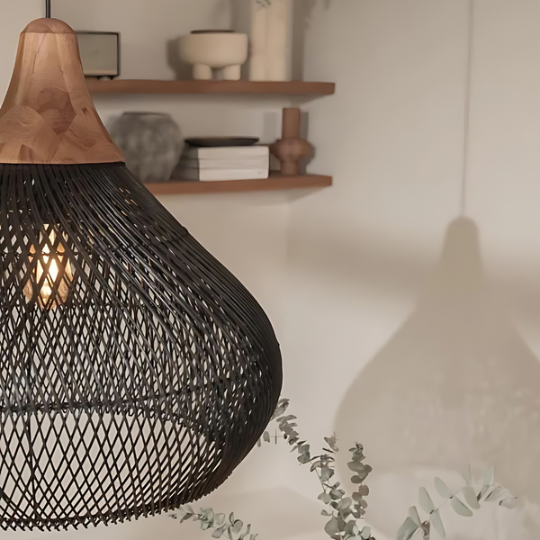 Rattan Pendant Light - Solara - Boho Ceiling Lamp - Handwoven Home Decor