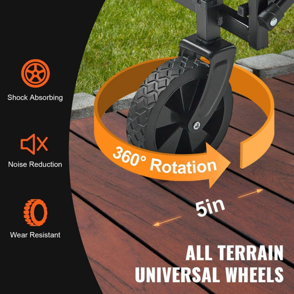 Heavy Duty Folding Wagon Cart 99.8kg Capacity | All-Terrain 12.7cm Wheels Beach Wagon | Collapsible Utility Cart with Drink Holders