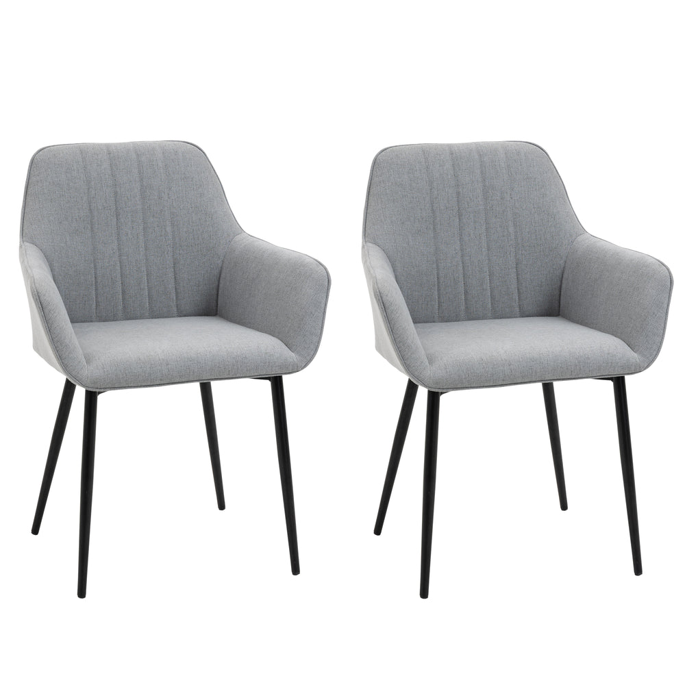 Dining Chairs Set of 2 | Linen Upholstered | Light Grey