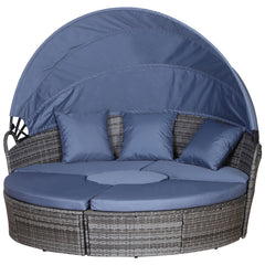 Round Rattan Garden Daybed with Retractable Canopy | Grey Set