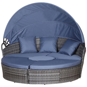 Round Rattan Garden Daybed with Retractable Canopy | Grey Set