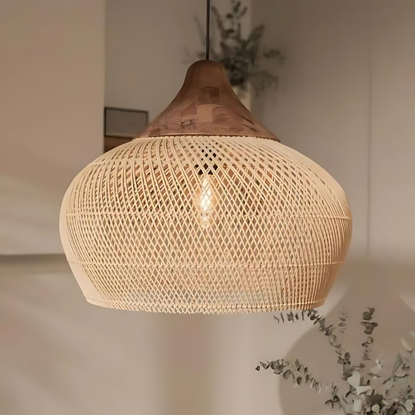 Rattan Ceiling Lamp - Solaro - Handwoven Boho Light - Natural Pendant Decor