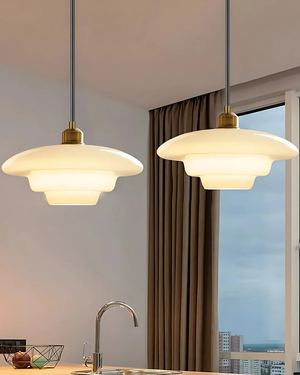 Pendant Ceiling Light - Nuvora - Soft Cloud Shape - Retro Opal Glass Design