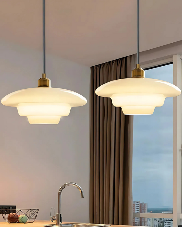 Pendant Ceiling Light - Nuvora - Soft Cloud Shape - Retro Opal Glass Design