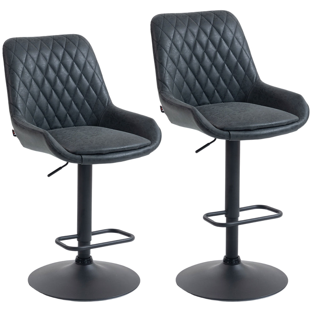 Bar Stools Set of 2 | Adjustable Height | 360° Swivel Faux Leather Black