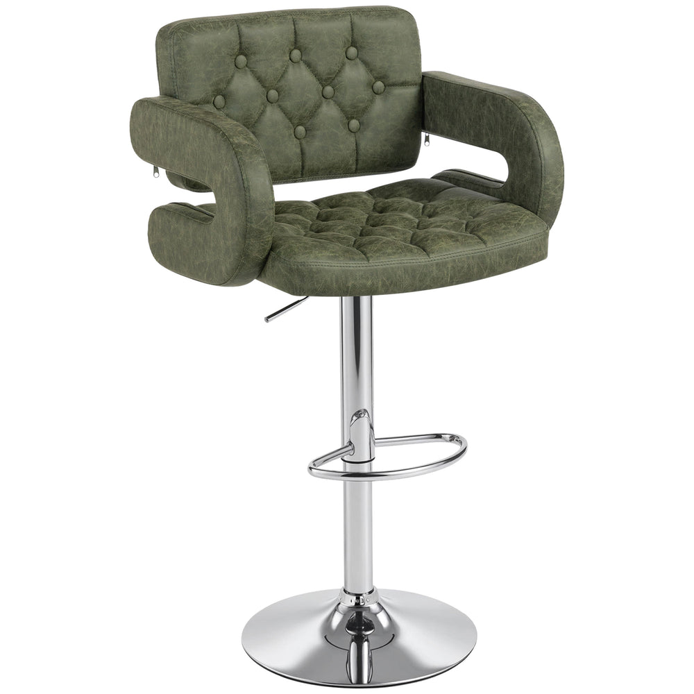 PU Leather Swivel Bar Stool | Adjustable Height | Green