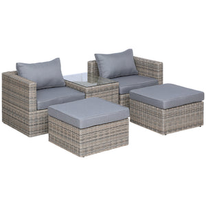 5-Piece Rattan Garden Sofa Set | Thick Cushions & Glass Table