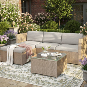 Rattan Corner Sofa Set with Coffee Table | Patio Lounge Set