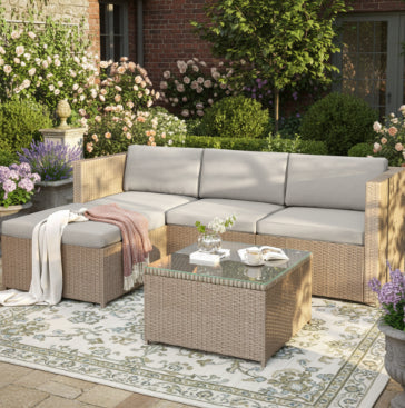 Rattan Corner Sofa Set with Coffee Table | Patio Lounge Set