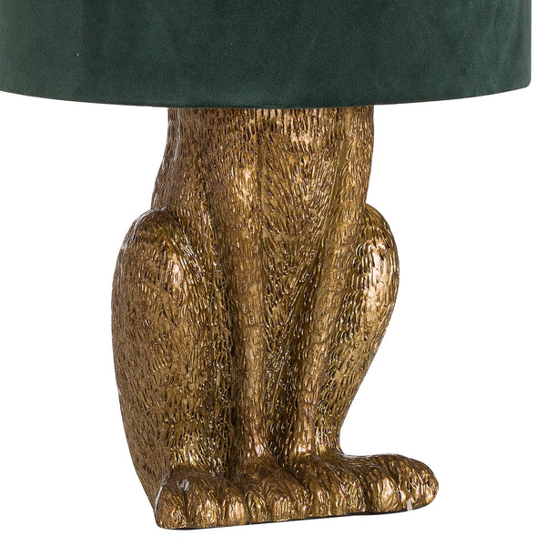 Gilded Hare | Antique Gold Table Lamp with Green Velvet Shade