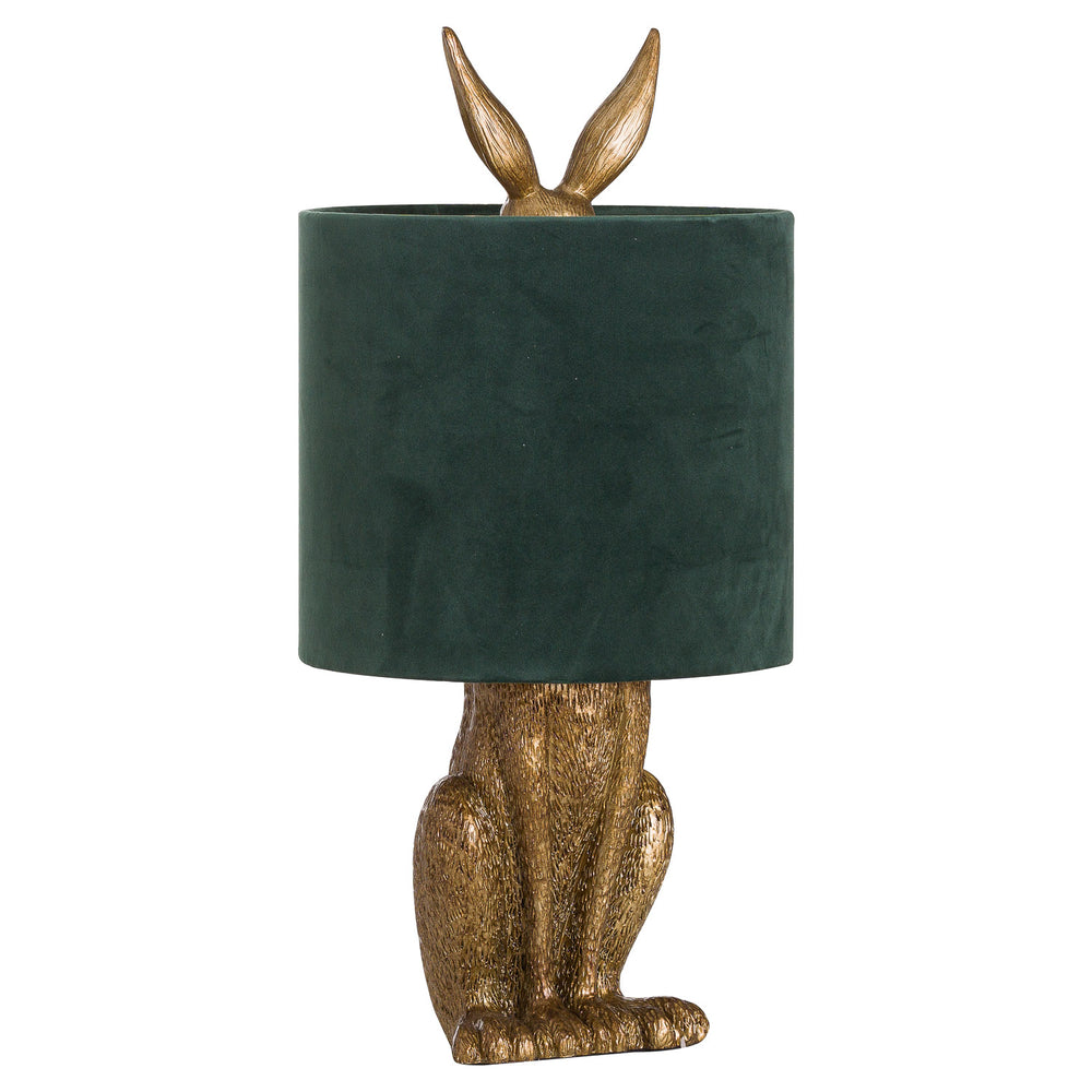 Gilded Hare | Antique Gold Table Lamp with Green Velvet Shade