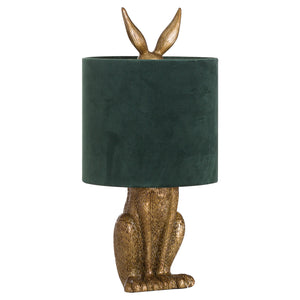 Gilded Hare | Antique Gold Table Lamp with Green Velvet Shade