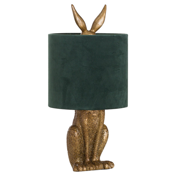 Gilded Hare | Antique Gold Table Lamp with Green Velvet Shade