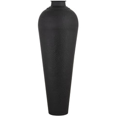 Obsidian Hammer | Matte Black Large Hammered Metal Vase with Lid