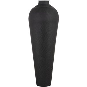 Obsidian Hammer | Matte Black Large Hammered Metal Vase with Lid
