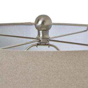 Squat White Beaded Ceramic Lamp with Linen Shade | Coastal Boho