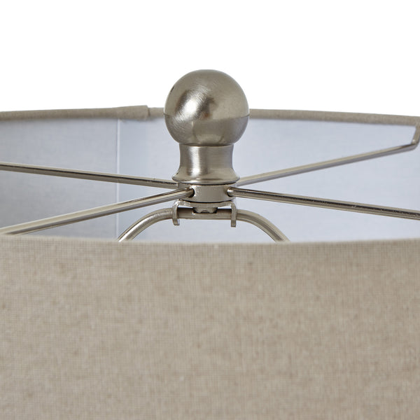 Squat White Beaded Ceramic Lamp with Linen Shade | Coastal Boho