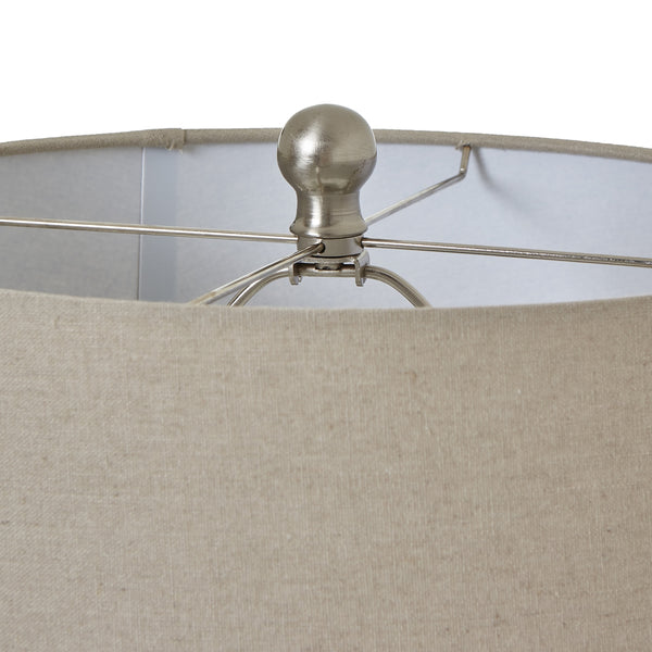 Dune Weave | White Beaded Ceramic Table Lamp with Linen Shade