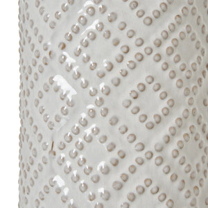 Dune Weave | White Beaded Ceramic Table Lamp with Linen Shade
