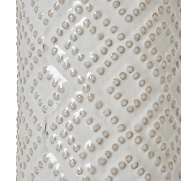 Dune Weave | White Beaded Ceramic Table Lamp with Linen Shade